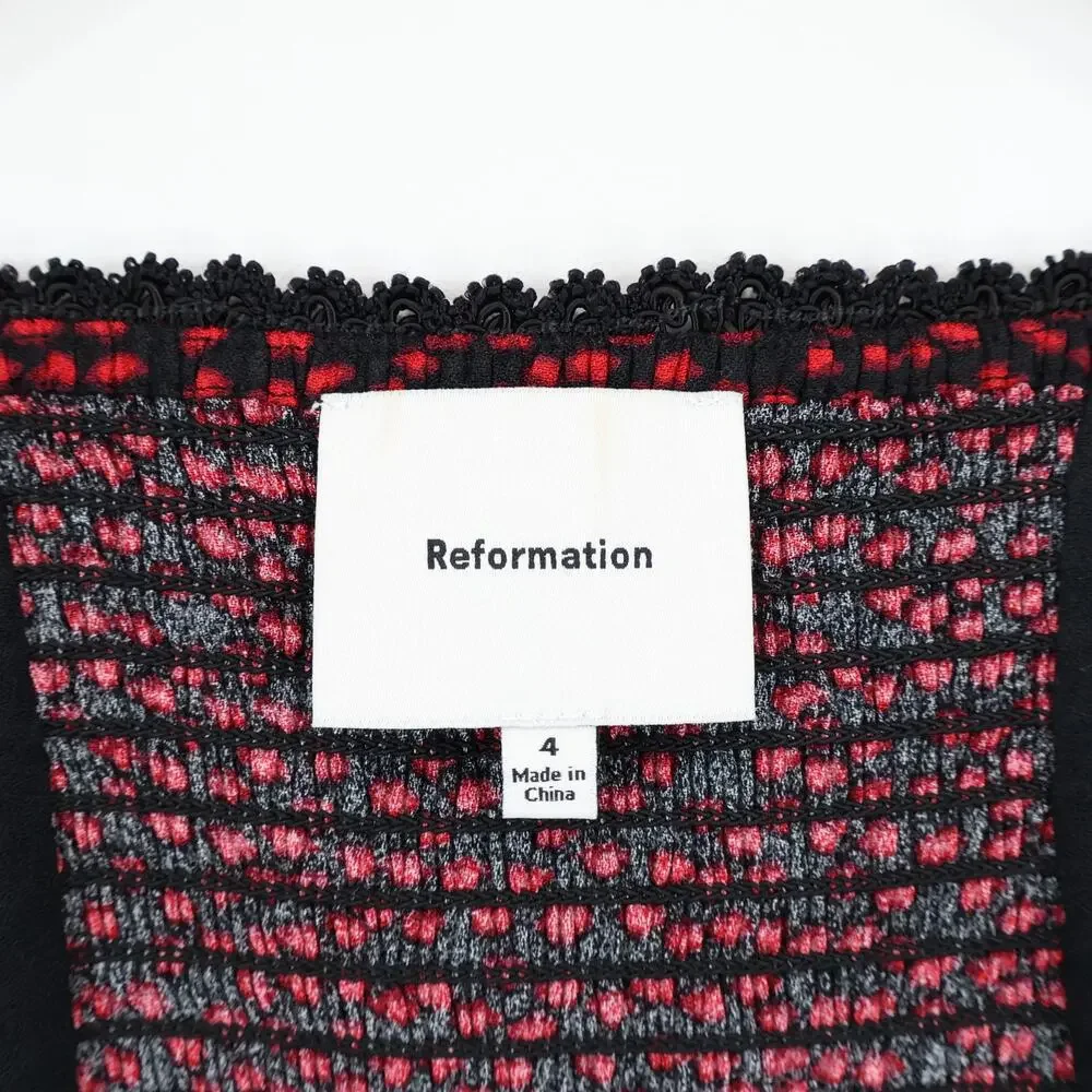 Reformation Nikky Lace Trim Top French Kiss Red Black Size 4 - Picture 4 of 7